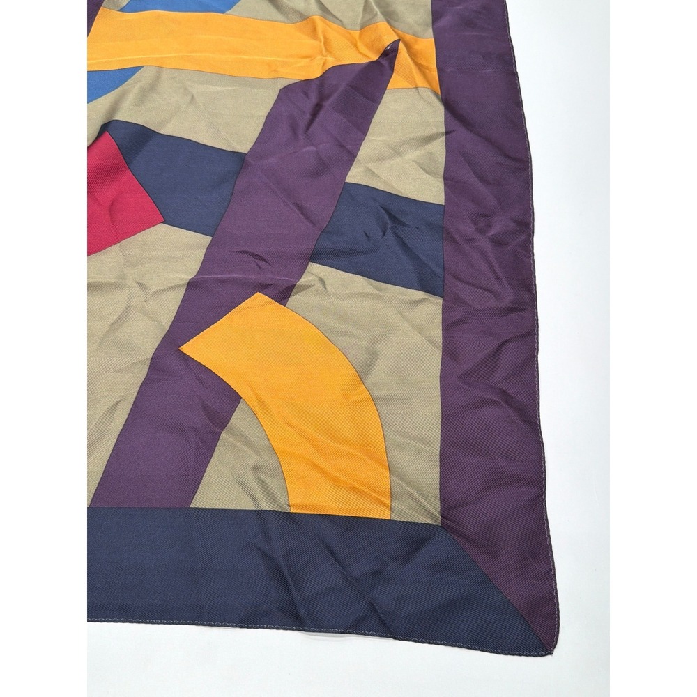 Vintage Geometric Abstract Square Silk Scarf Multicolor Colorblock 34x34 Large - Picture 4 of 7